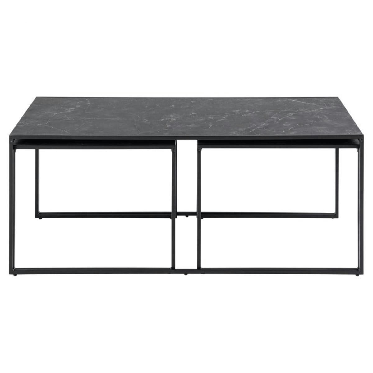 INFINITIX - Set de 3 tables basses gigognes effet marbre noir