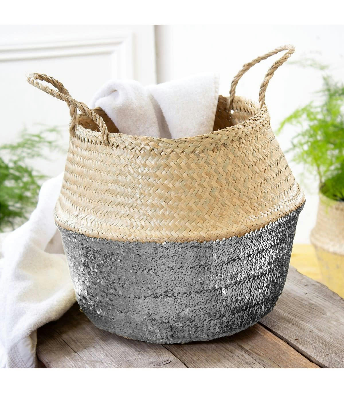 - Panier rond tressé jonc de mer en sequin