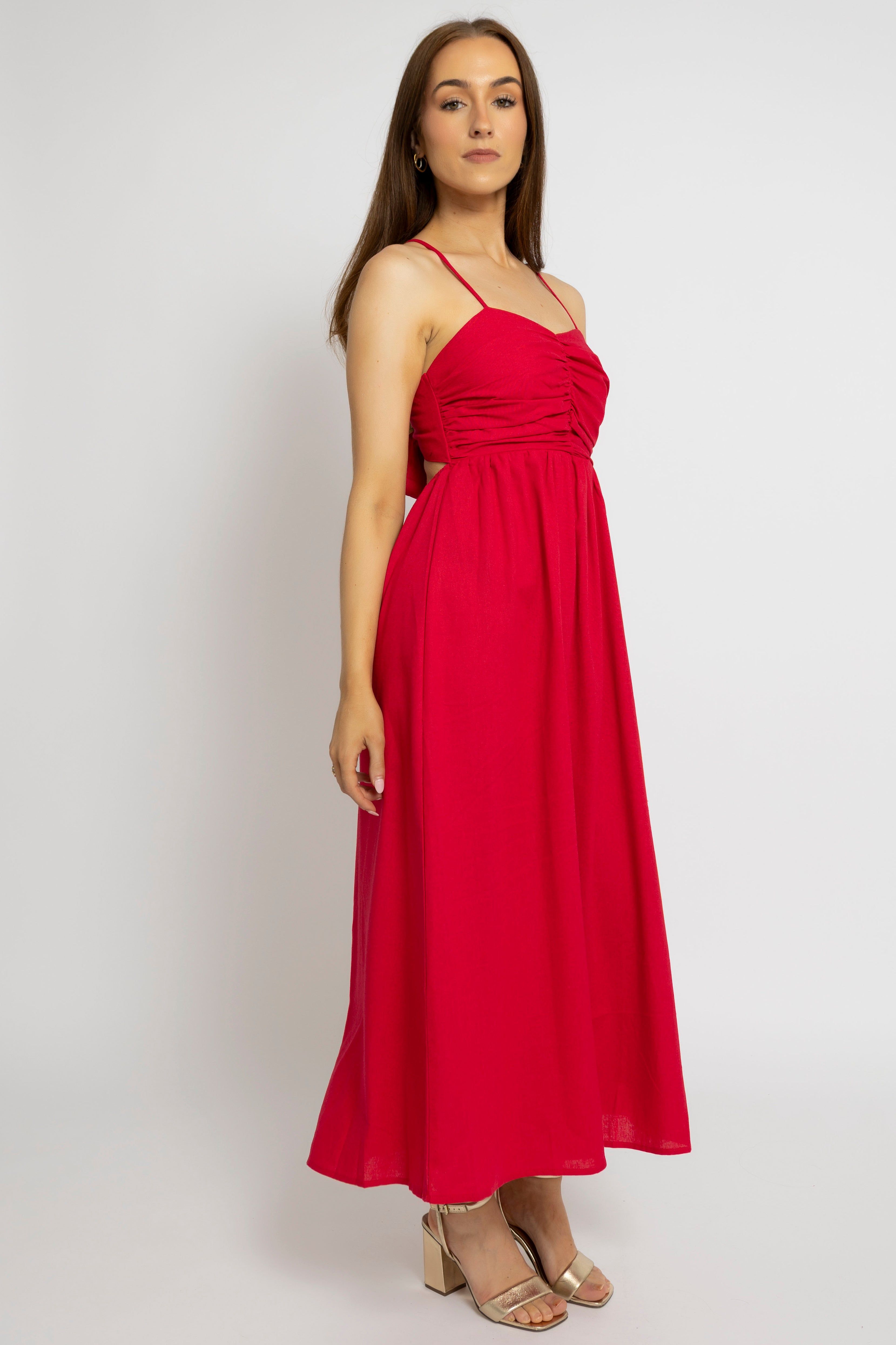 Cutie London Tie-Back Midi Dress With Ruched Bust