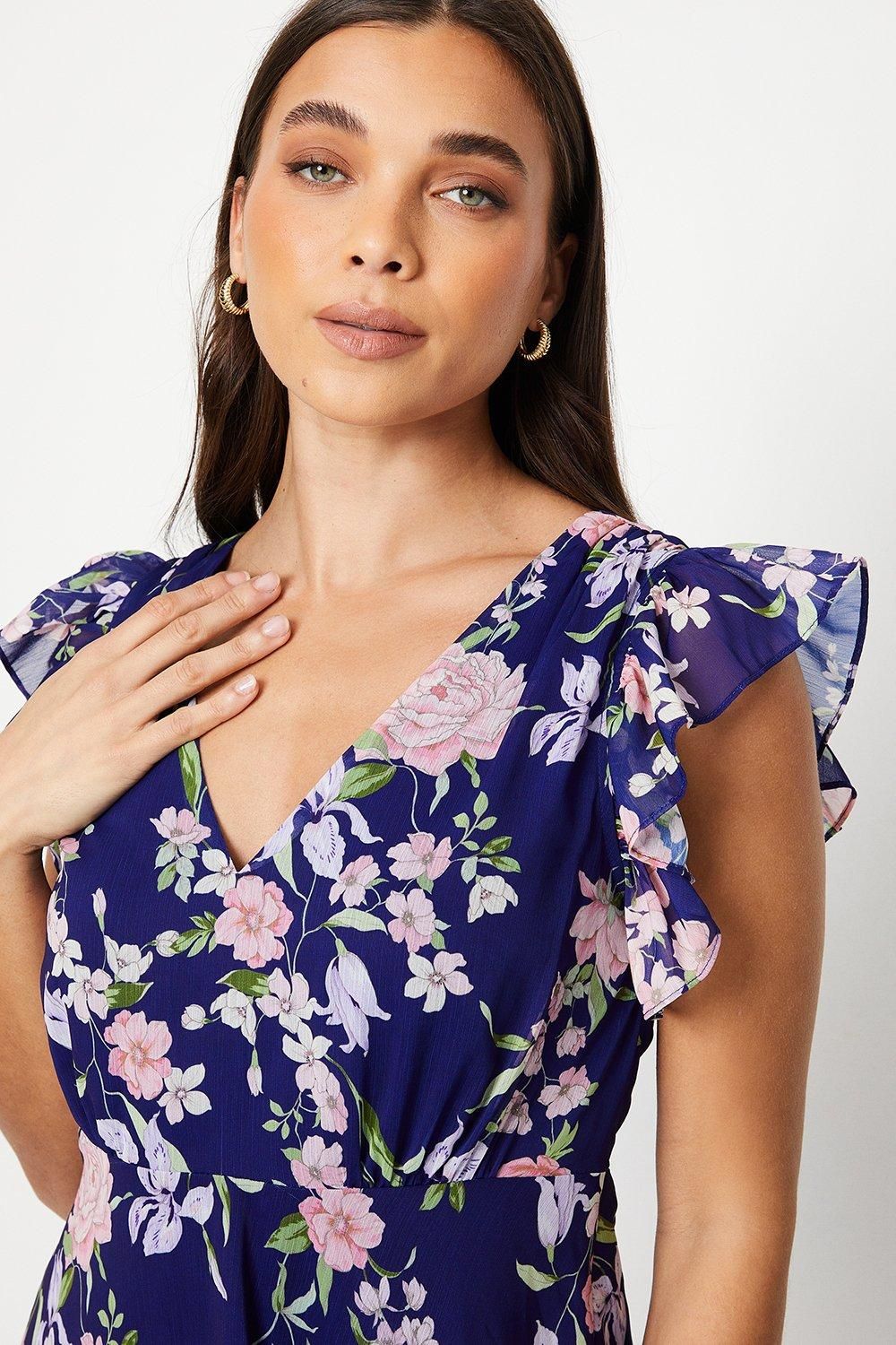 Oasis Petite Ruffle Shoulder Midi Dress