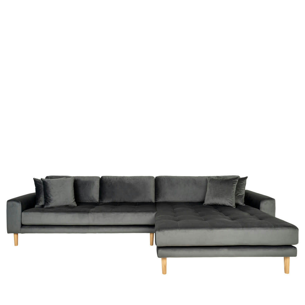 LIDO - Canapé d'angle droit 4 places en velours gris