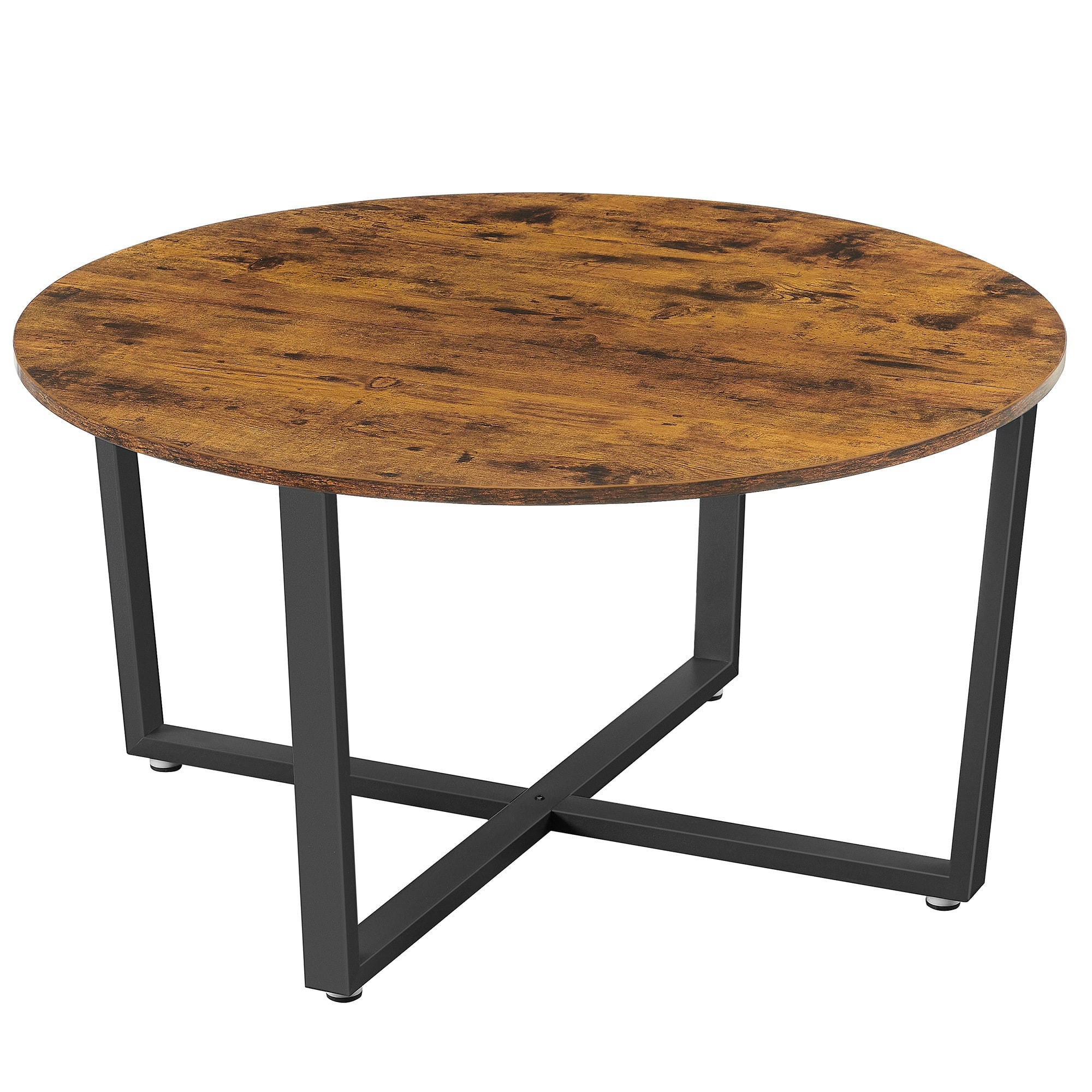 - Table basse ronde style industriel effet bois marron rustique