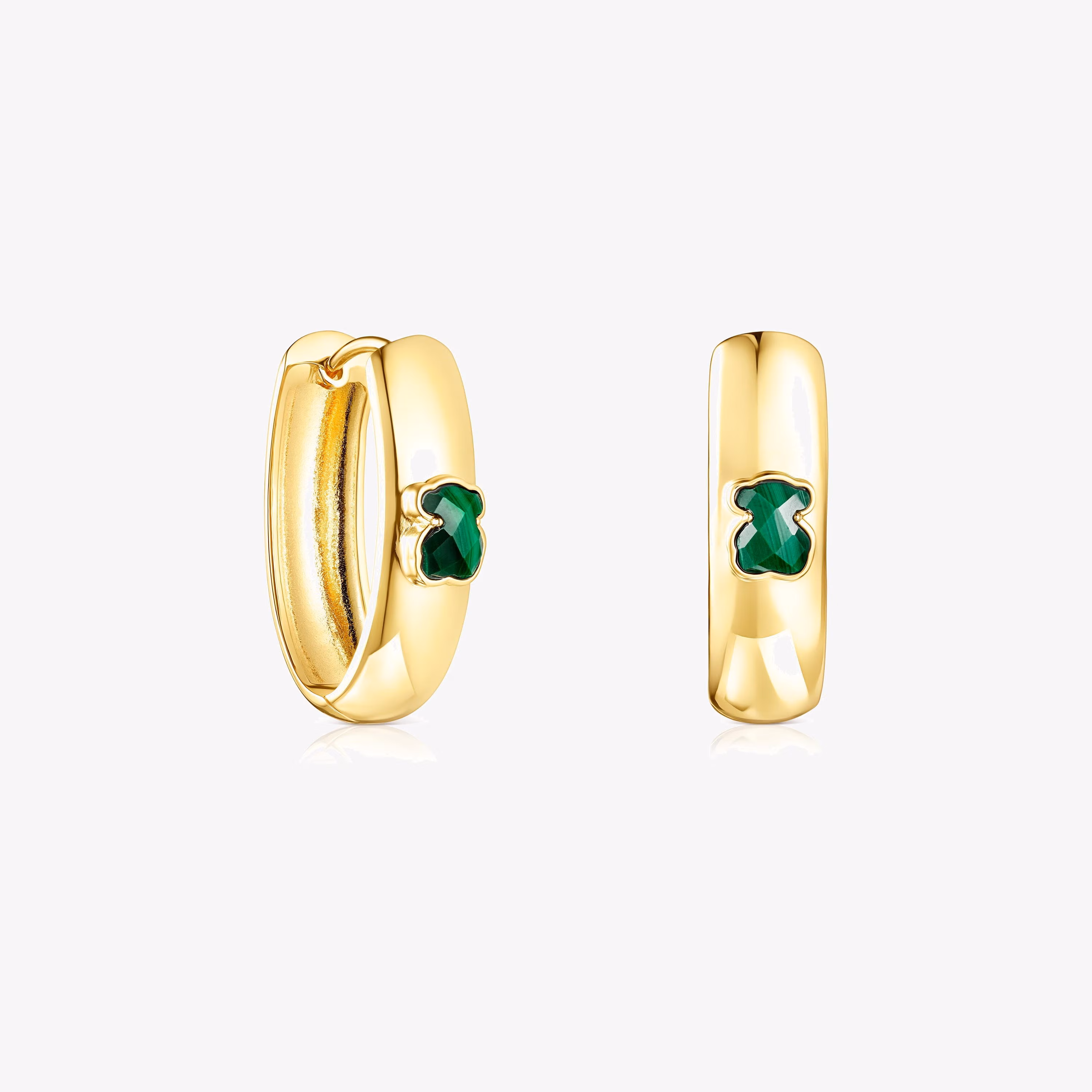 Pendientes grandes con baño de oro 18 kt sobre plata y malaquita Icon Color
