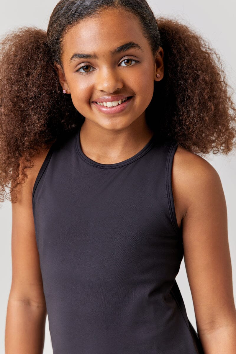 Hello Franki Sport Black Racer Back Tank Top for girls