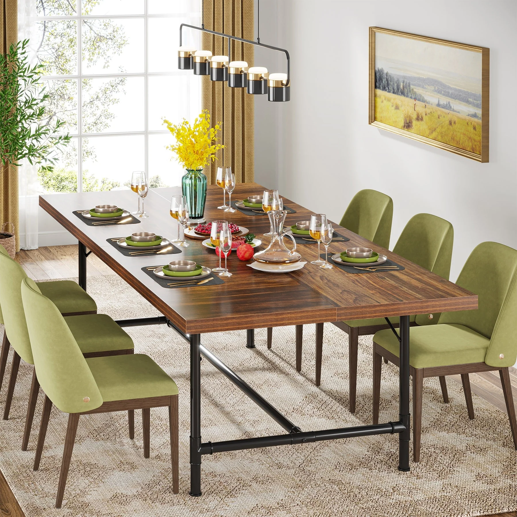 Rustic Rectangle 70.9-Inch Dining Table with Tube Metal Frame