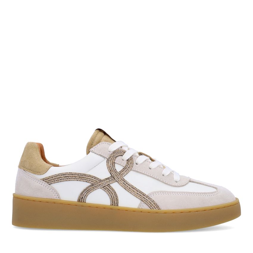 Manfield Beige leren sneakers met suède details