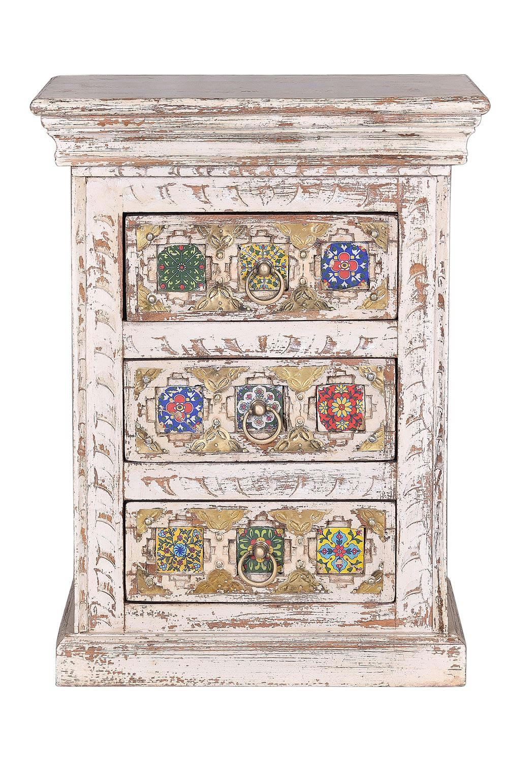 BAKHRA - Table en manguier avec détails en céramique et bronze