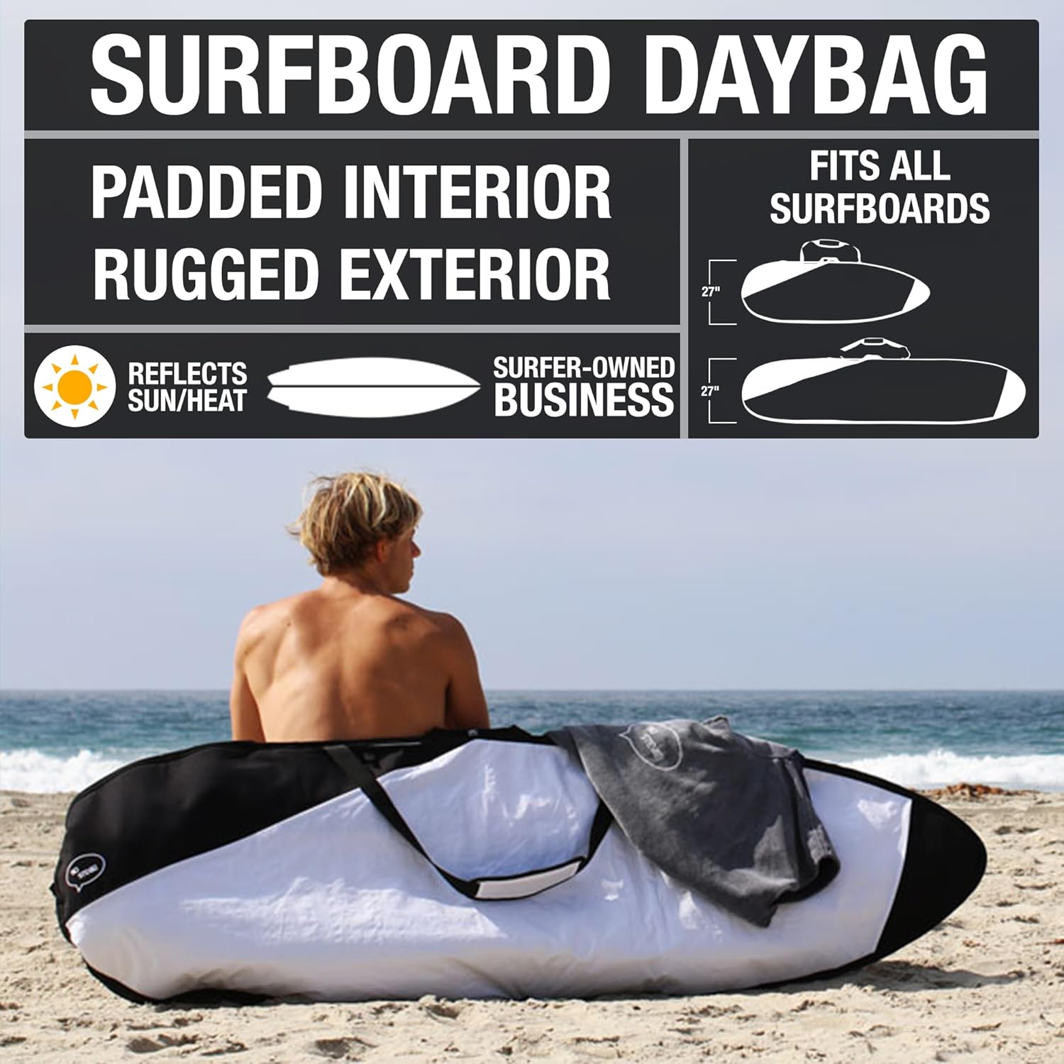 Ho Stevie! Surfboard Bag - Zippered Daybag - Fits All Shapes of Surfboards - Foam Padding and Durable Cover - Comfortable Shoulder Strap