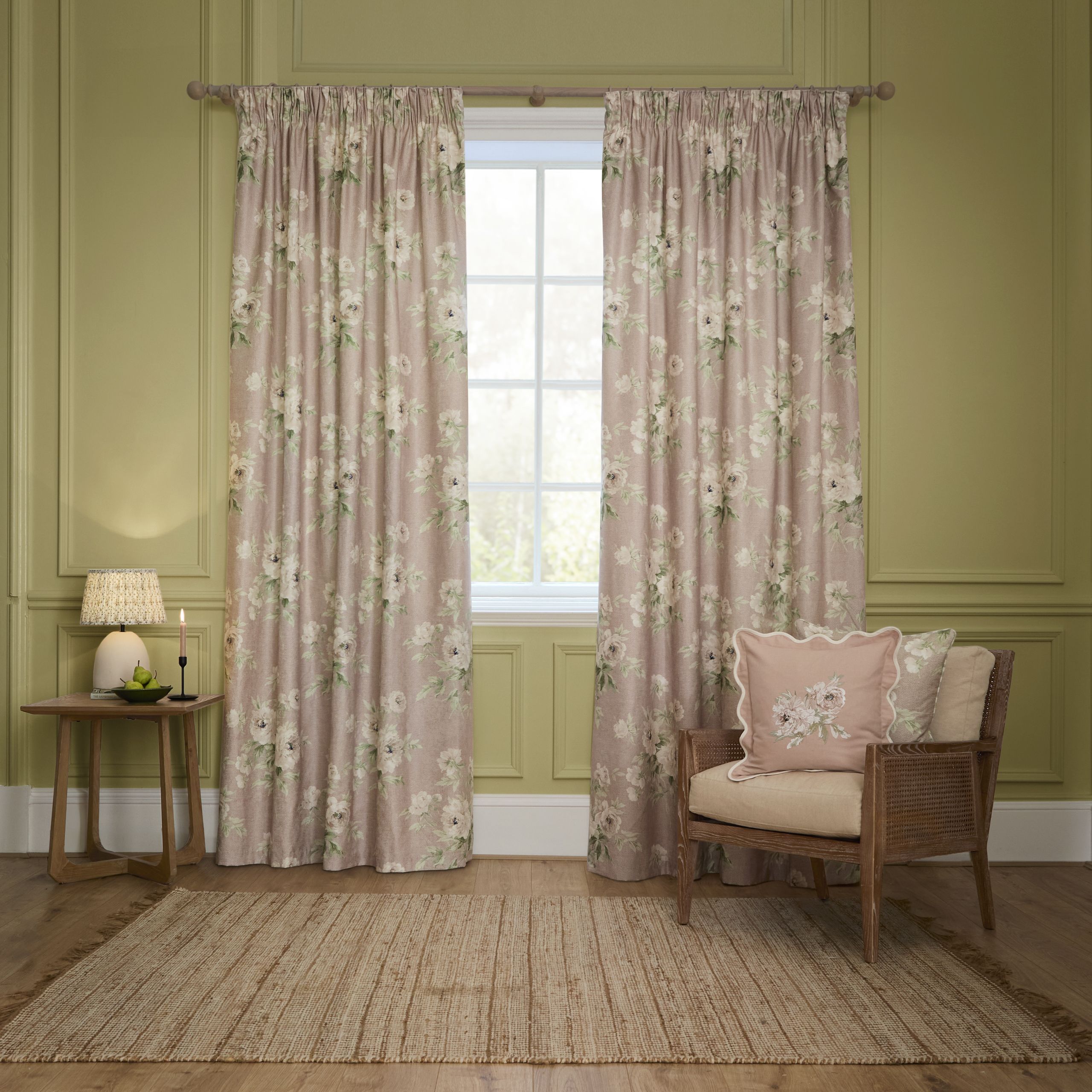 Sanderson Adele Floral Chenille Room Darkening Pencil Pleat Curtains