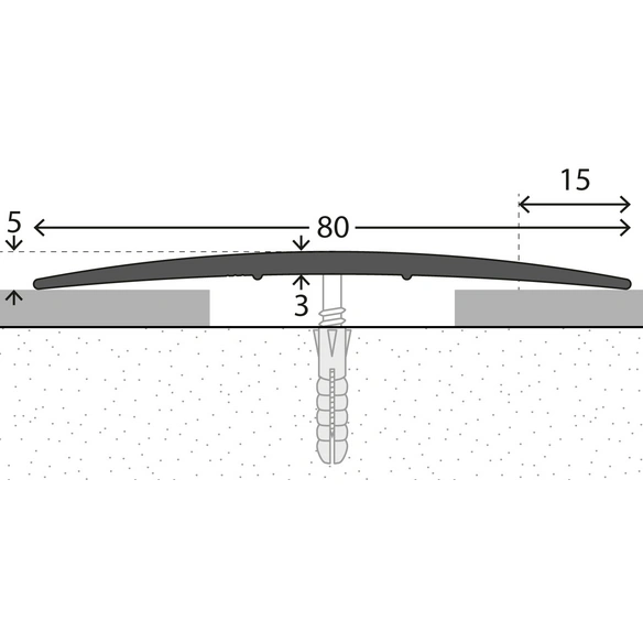 Übergangsprofil, BxH: 80 x 5 mm, mittig versenkt gelocht
