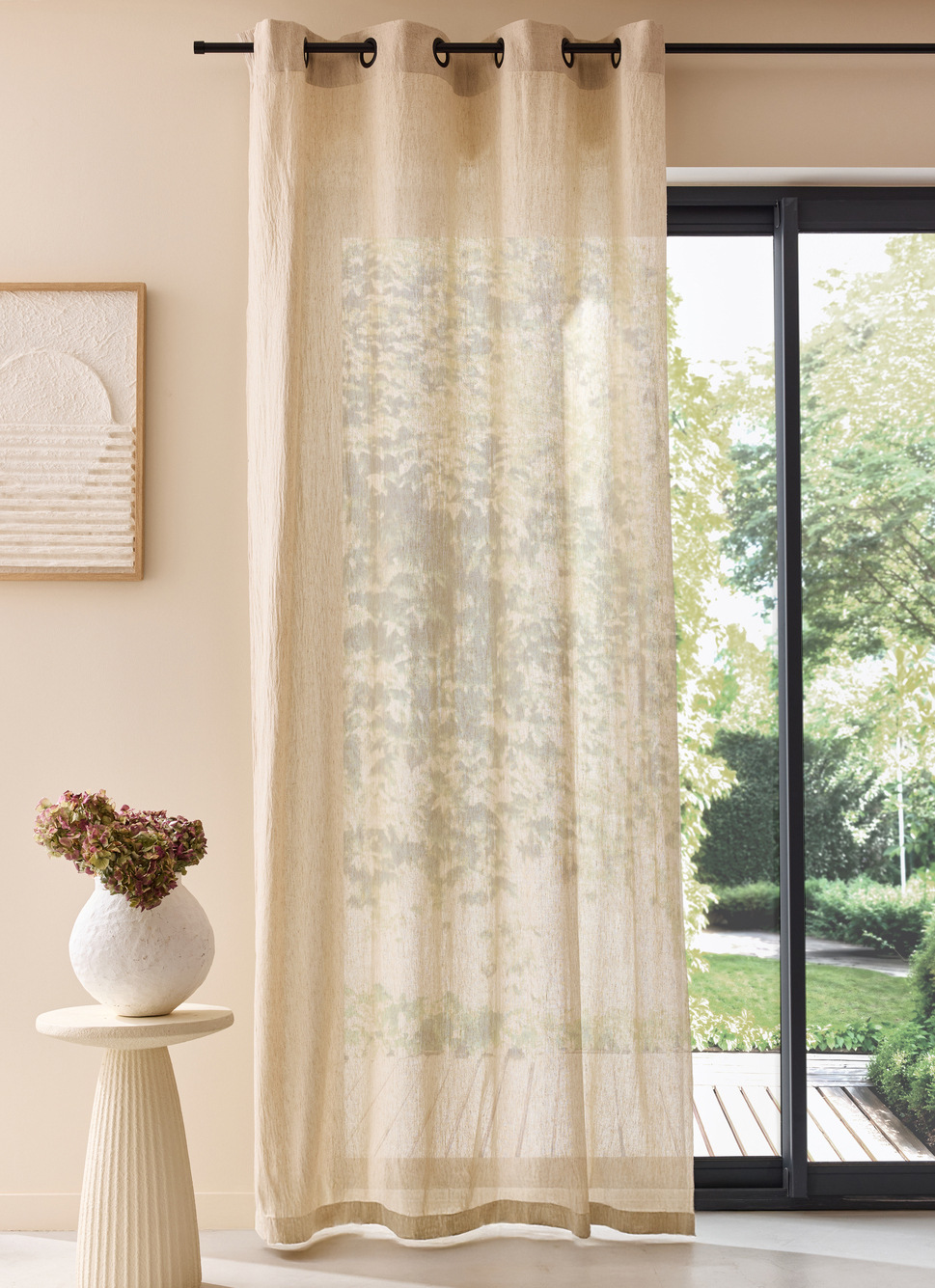 RIDEAU FLUIDE TEXTURÉ EN COTON ET LIN BEIGE