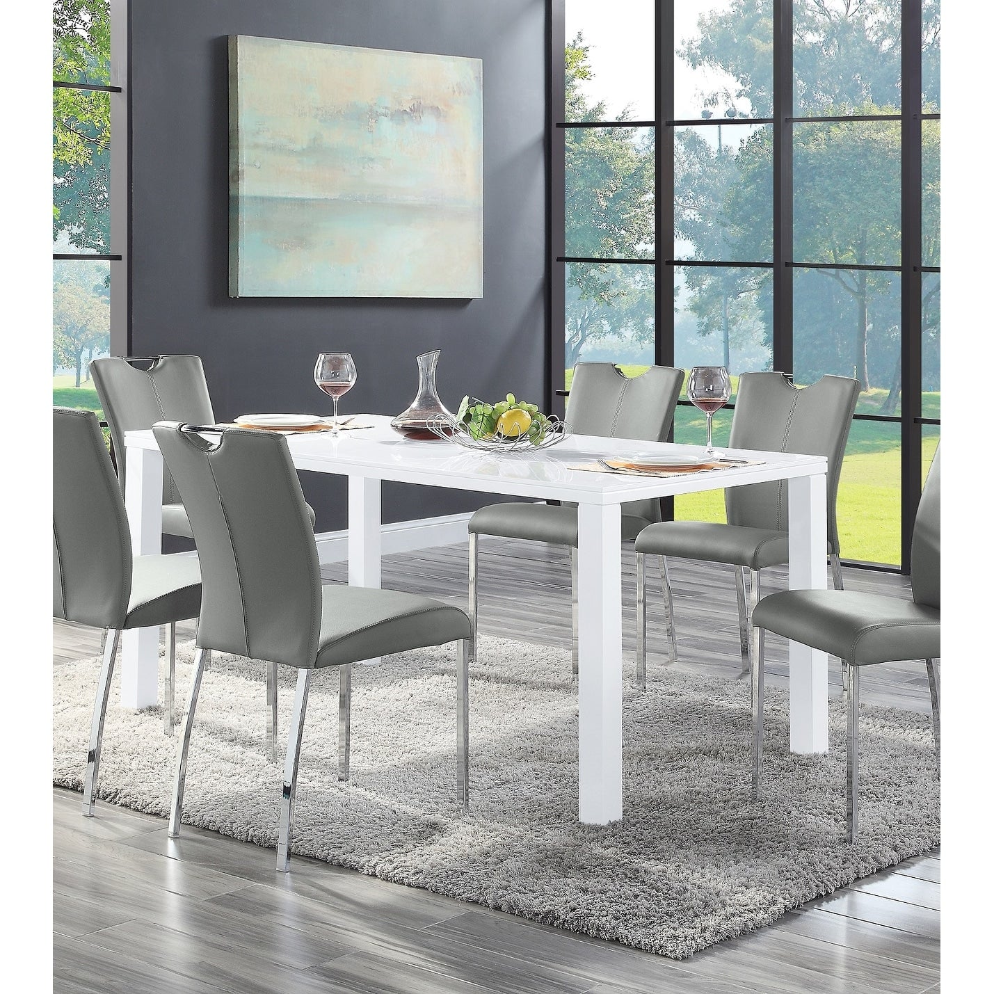 Rectangular Wood Dining Table in High Gloss White Finish