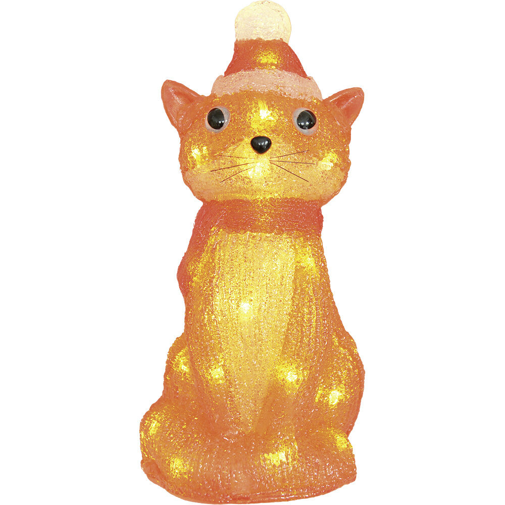 Chat de No&euml;l lumineux 30LED blanc chaud H25,5cm