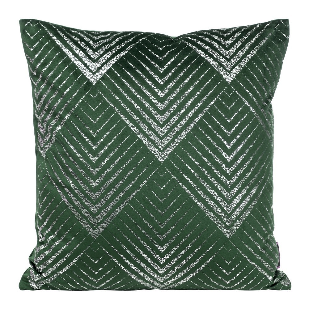 Poszewka 45x45 zielona ciemna srebrna geometryczna welurowa