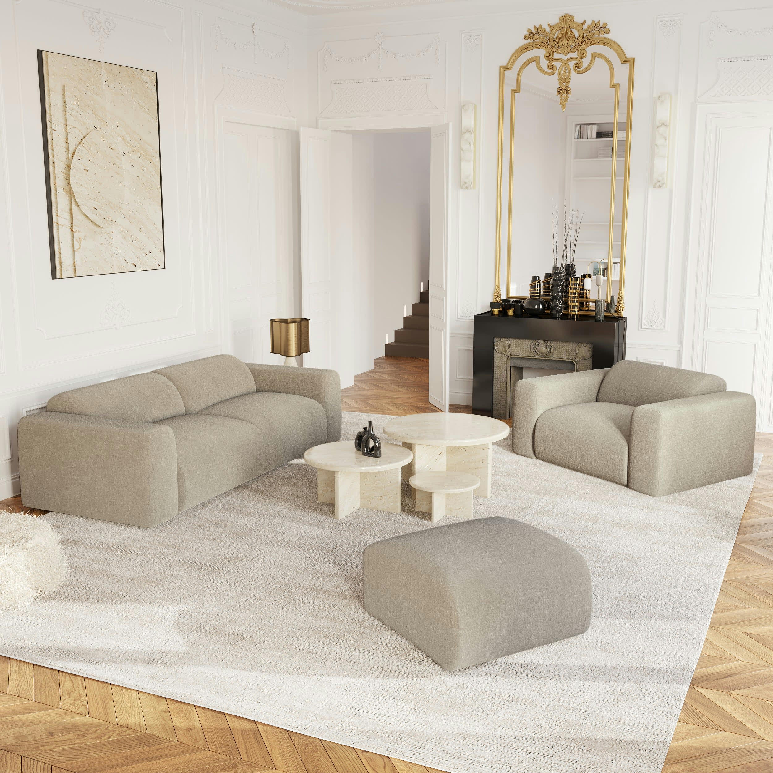 MYRA - Pouf velours texturé beige