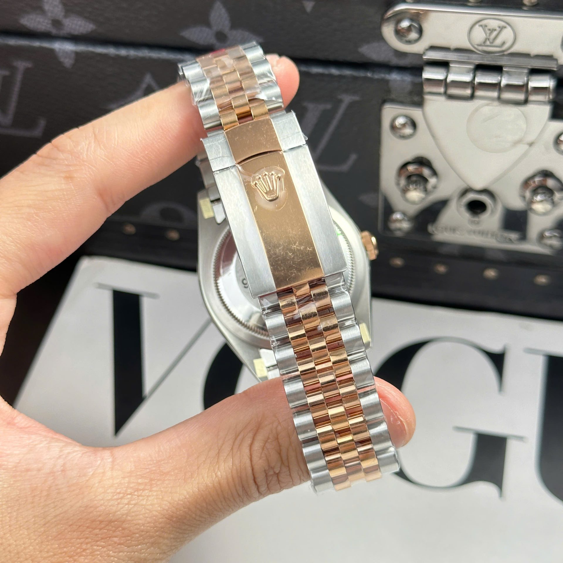 Rolex Datejust 126231 SS/RG Plated Silver Palm Dial CZ Diamonds 36mm Jub Super Clone