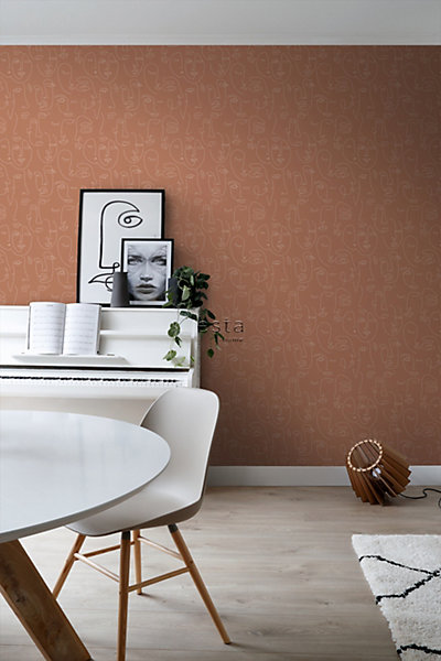 ESTAhome papier peint visages Line Art terracotta 53 cm x 10.05 m