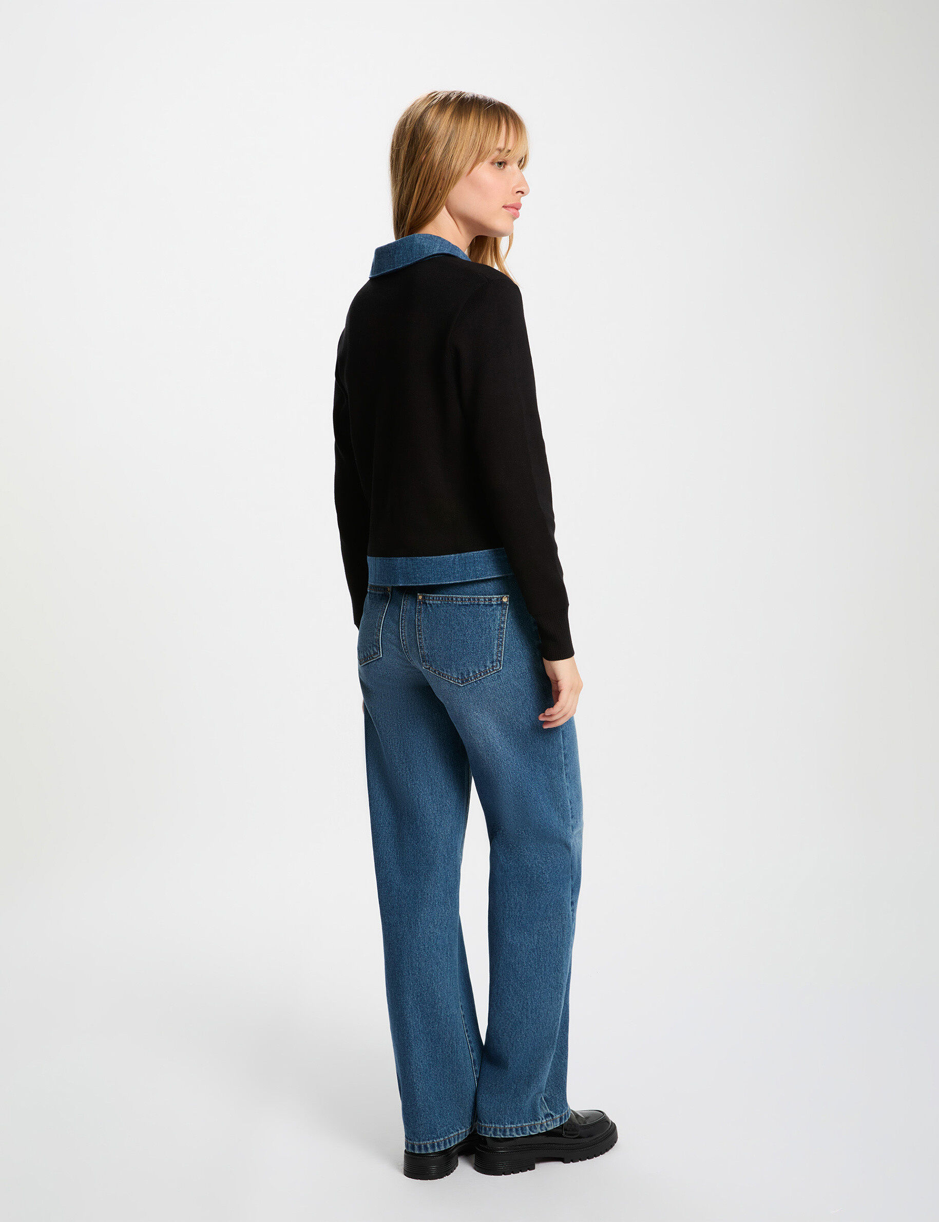 Striped Cardigan Lapel Collar Black Women