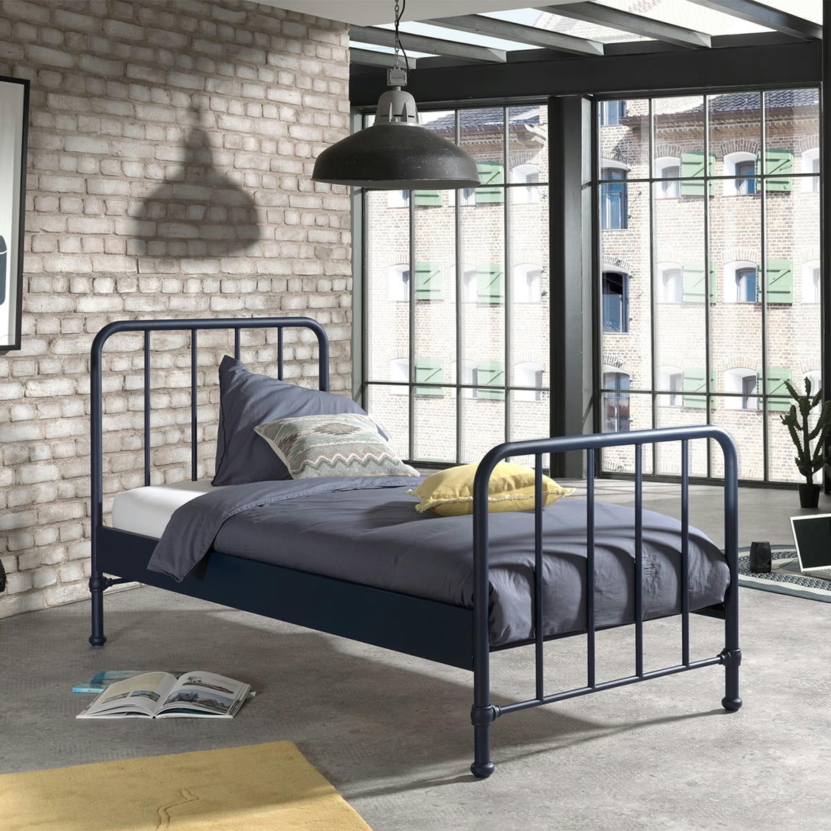 BRONXX - Lit 90x200 sommier inclus bleu