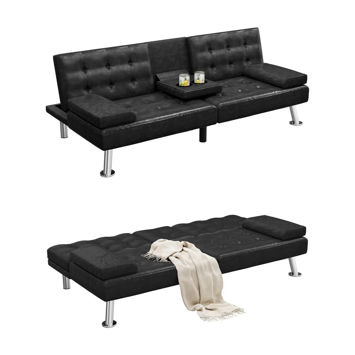 Moasis Modern Loveseat Convertible Sofa Bed PVC Leather Fabric Sofa - 64Lx30Wx26H