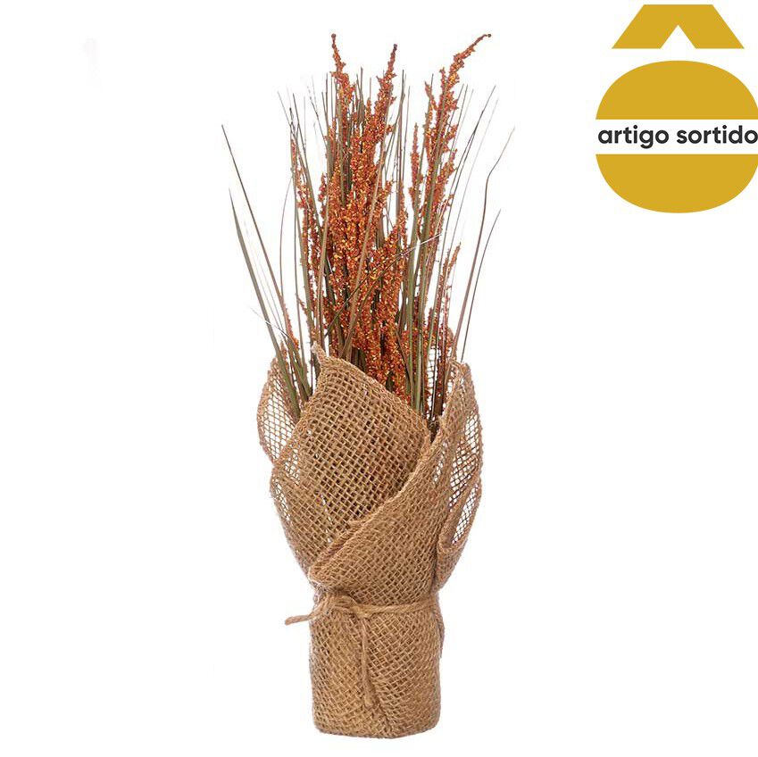 Vaso saco em ráfia com planta artificial