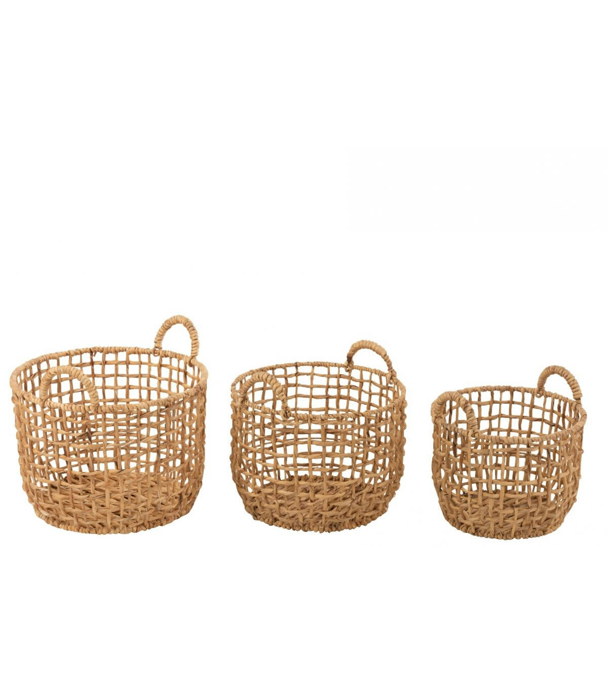 - Lot de 3 paniers ronds en jacinthe d'eau - Marron