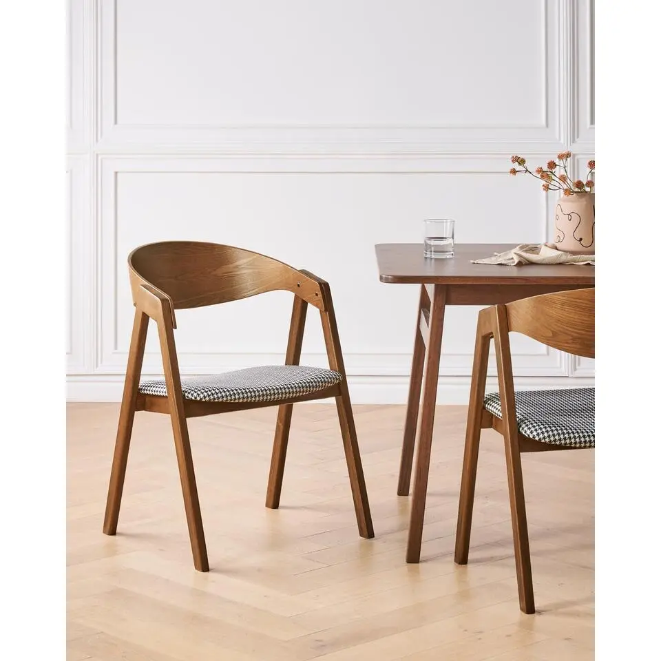 YUBA - Eetkamerstoel set van 2 - Lichthout/Pied-de-poule - Polyester