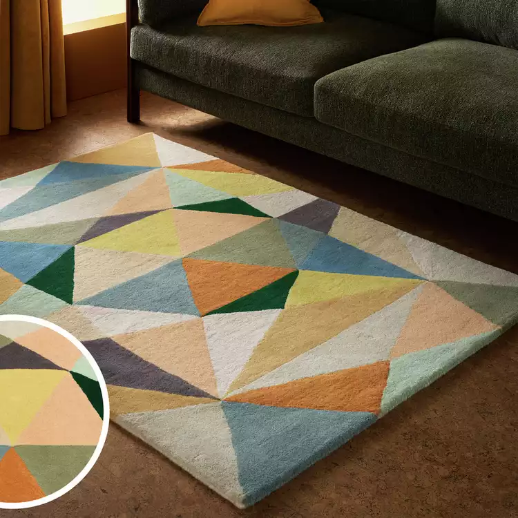 Habitat Geometric Patch Wool Cut Pile Rug - 120x170cm