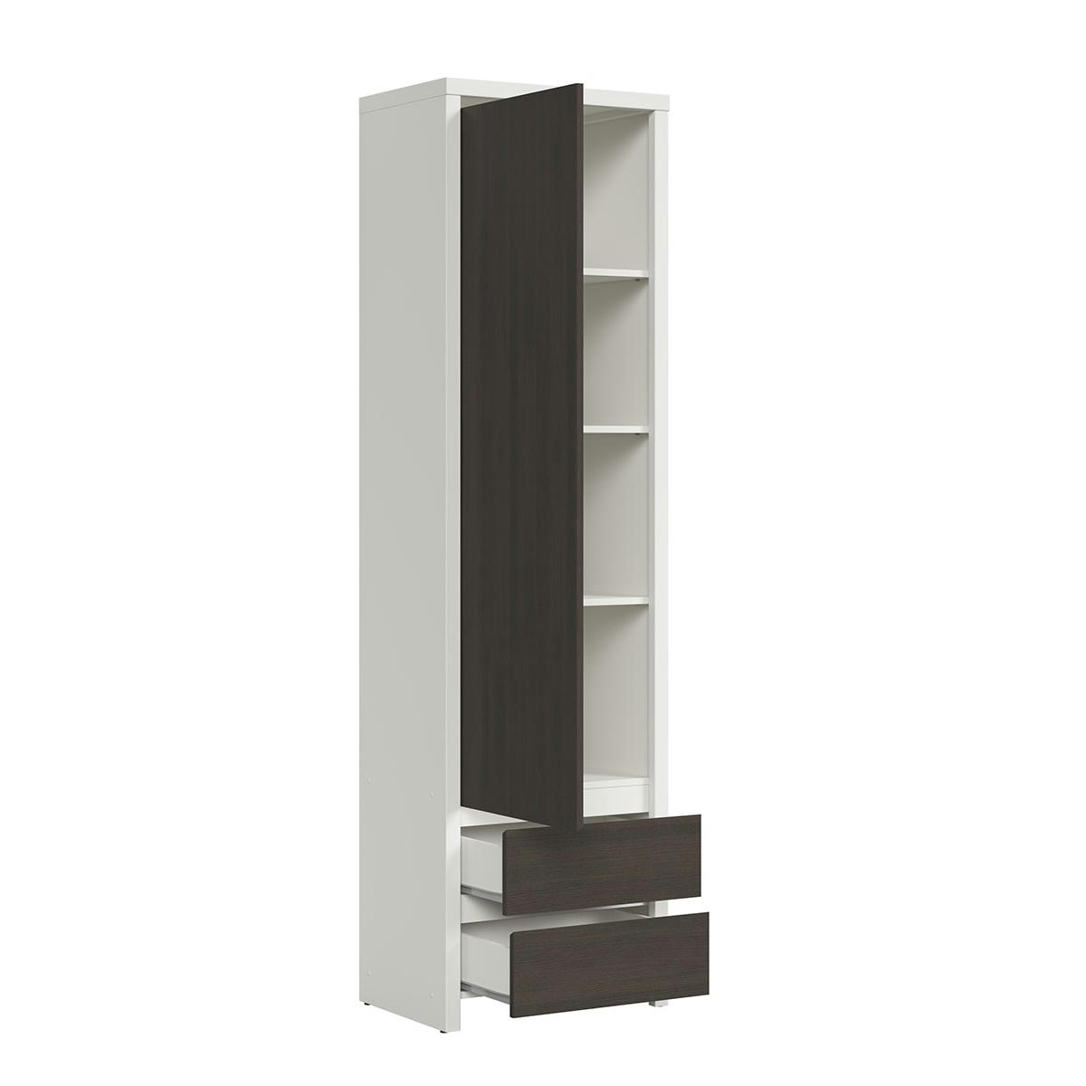 - Armoire colonne 1 porte 2 tiroirs blanc et naturel wengé