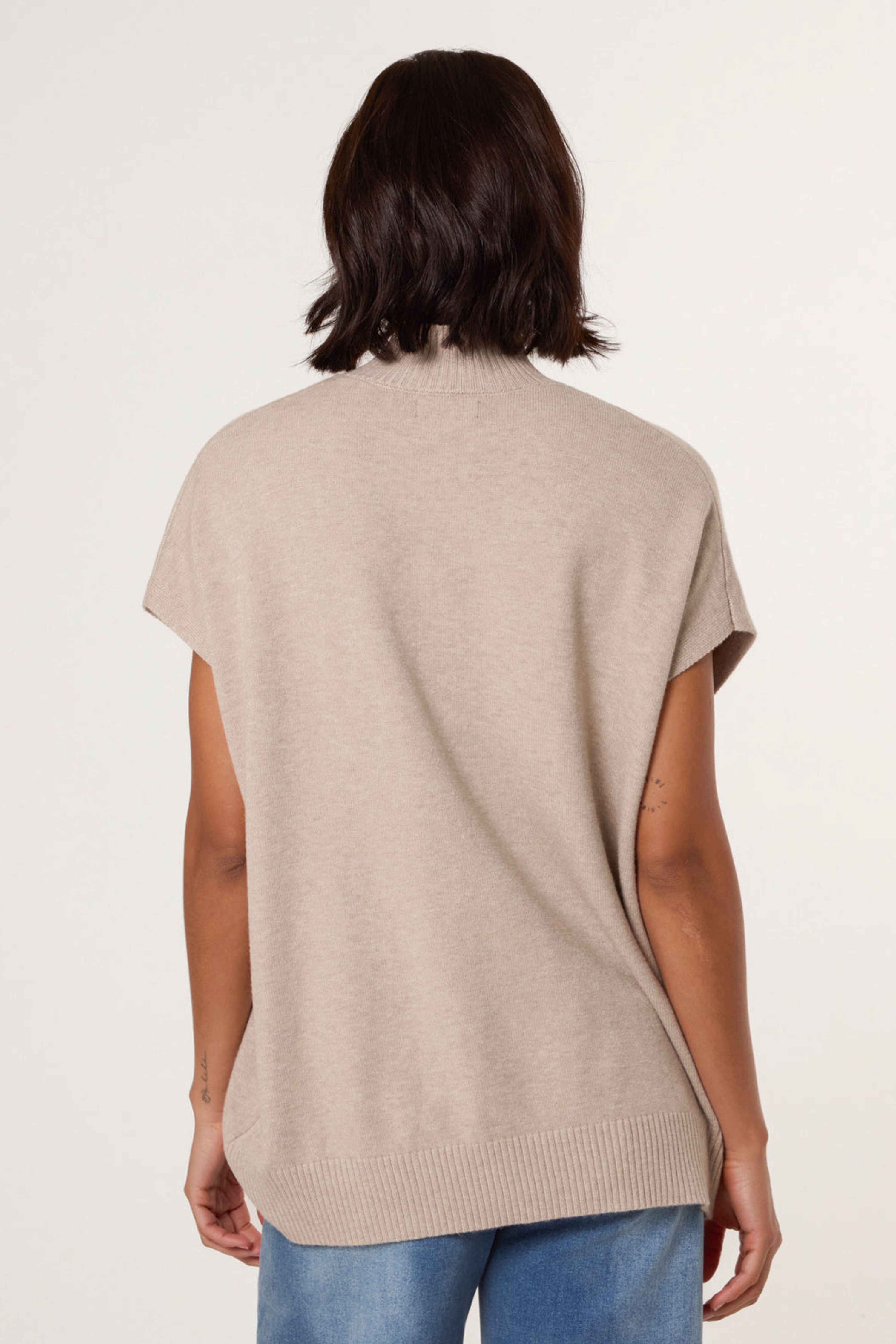 Blue Vanilla Light Brown Oversized Sleeveless Jumper