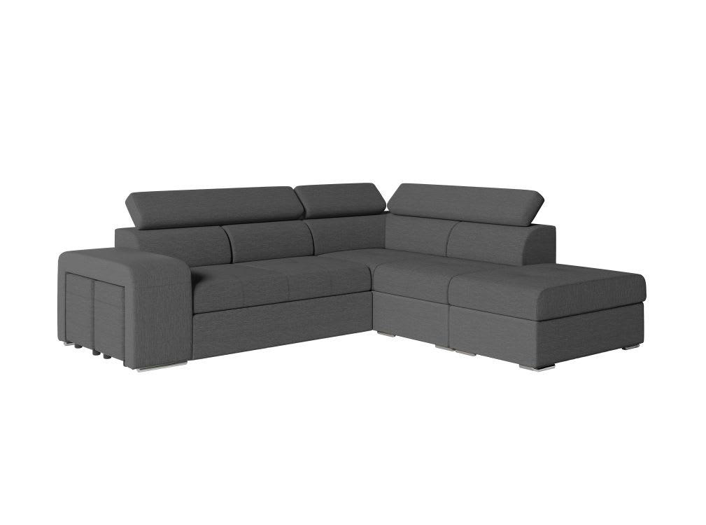 SONIA - Canapé d'angle convertible en tissu - Angle droit - Gris foncé