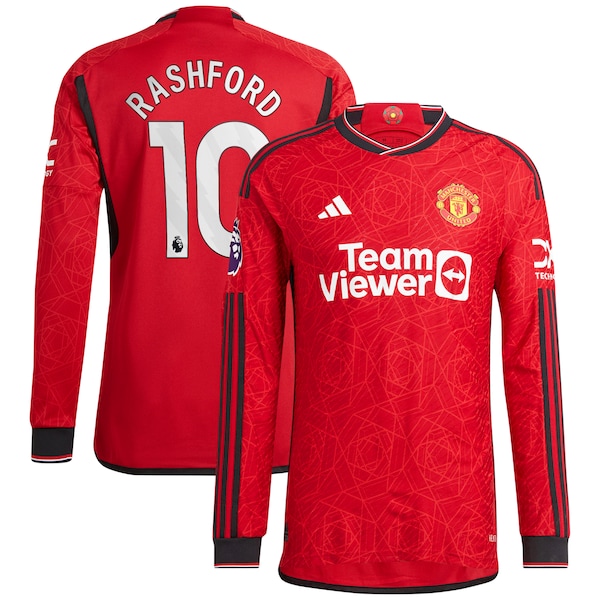 Marcus Rashford Manchester United adidas 2023/24 Home Authentic Long Sleeve Player Jersey - Red/Green
