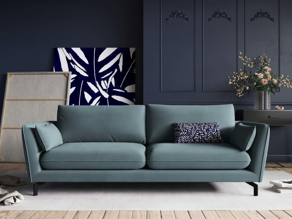 PODIUM - Canapé 3 places en velours bleu