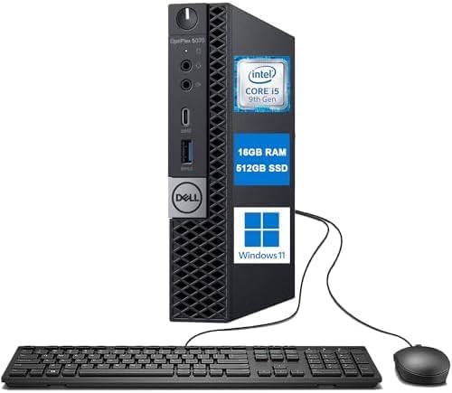 DELL Optiplex 5070 Micro MFF Desktop PC Intel i5-9500T  16GB DDR4 New 512GB M.2 NVMe SSD  WiFi BT HDMI New KB & Mouse Windows 11 Pro (Renewed)