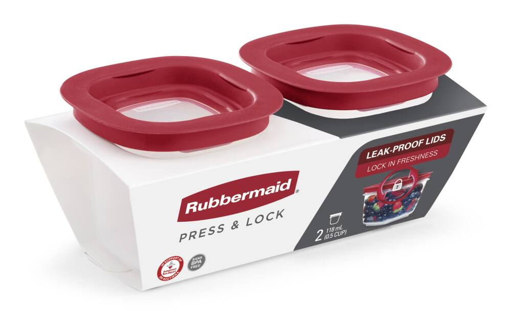 Rubbermaid Press & Lock Food Storage Container, Leak-Proof Lid, BPA-Free, 118 mL (0.5 Cup), 2 Pack