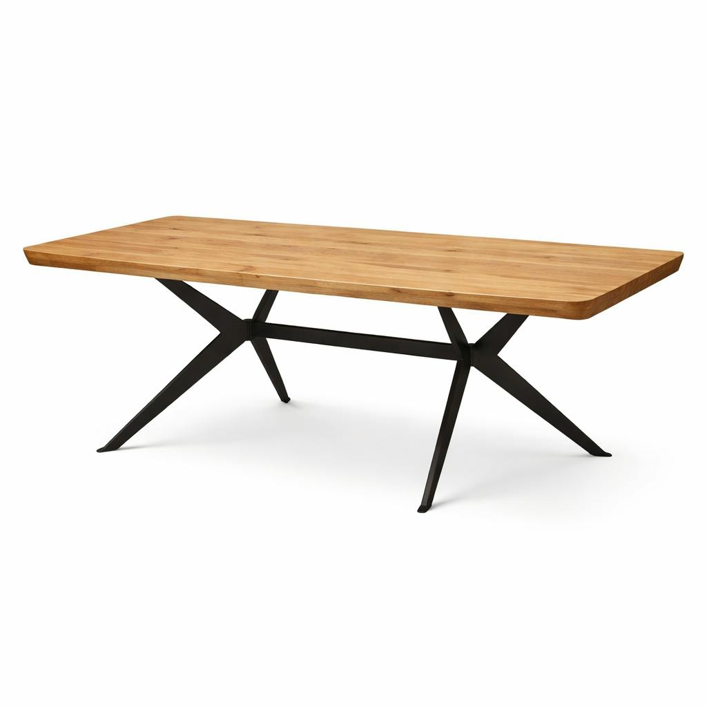 Table extensible chêne huilé bords biseautés pied graphique 220 cm PALERME