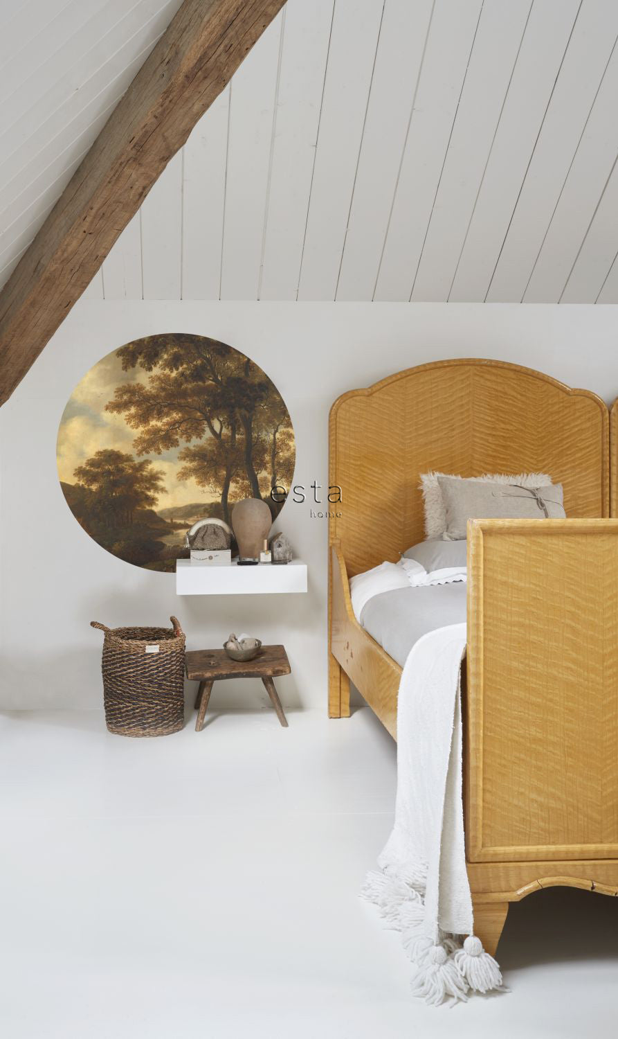 ESTAhome zelfklevende behangcirkel bosrijk landschap oranje - Ø 70 cm - 158988