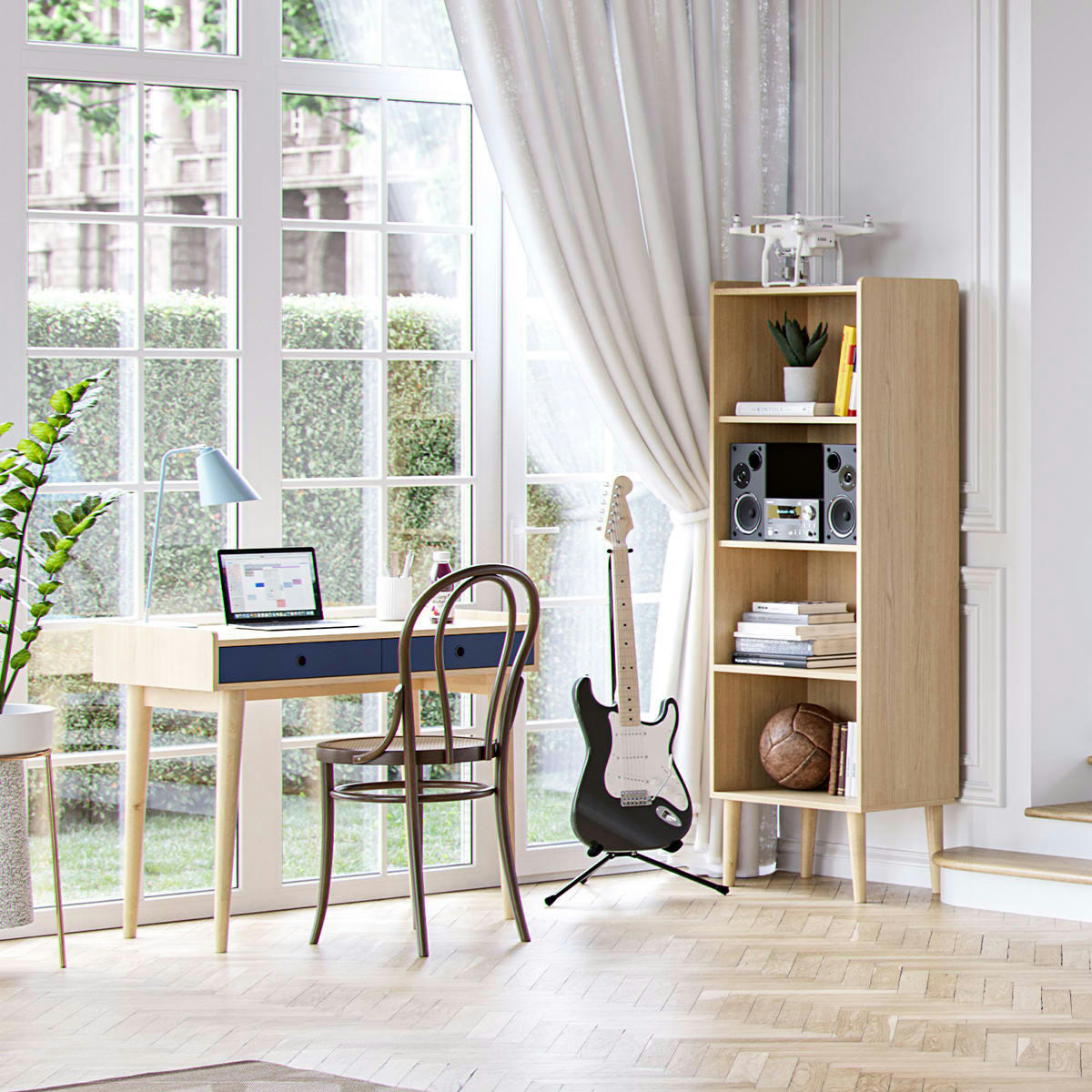 RETRO - Bureau 2 tiroirs naturel