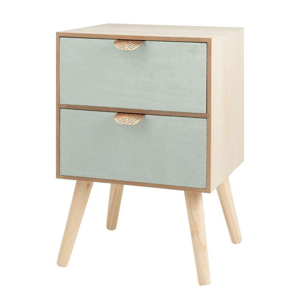 PRAYA - Petit meuble de rangement 2 tiroirs en velours et métal