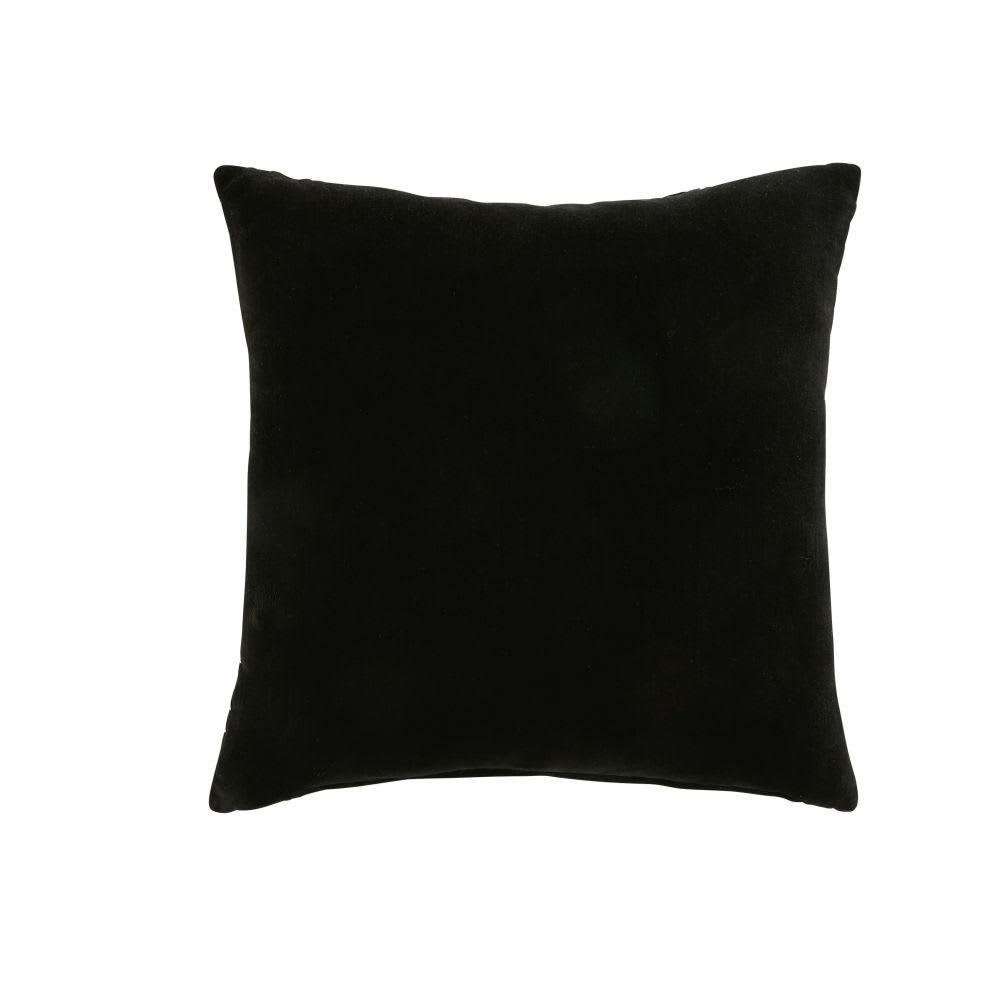 OSCAR - Coussin en velours noir motifs graphiques dorés imprimés 45x45