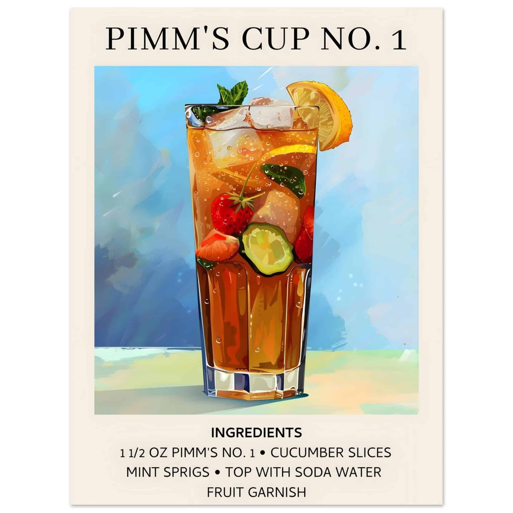 Artfulprints Poster Pimm's Cup No. 1 cocktail - Ingrediënten  - 30x40 cm - Blauw