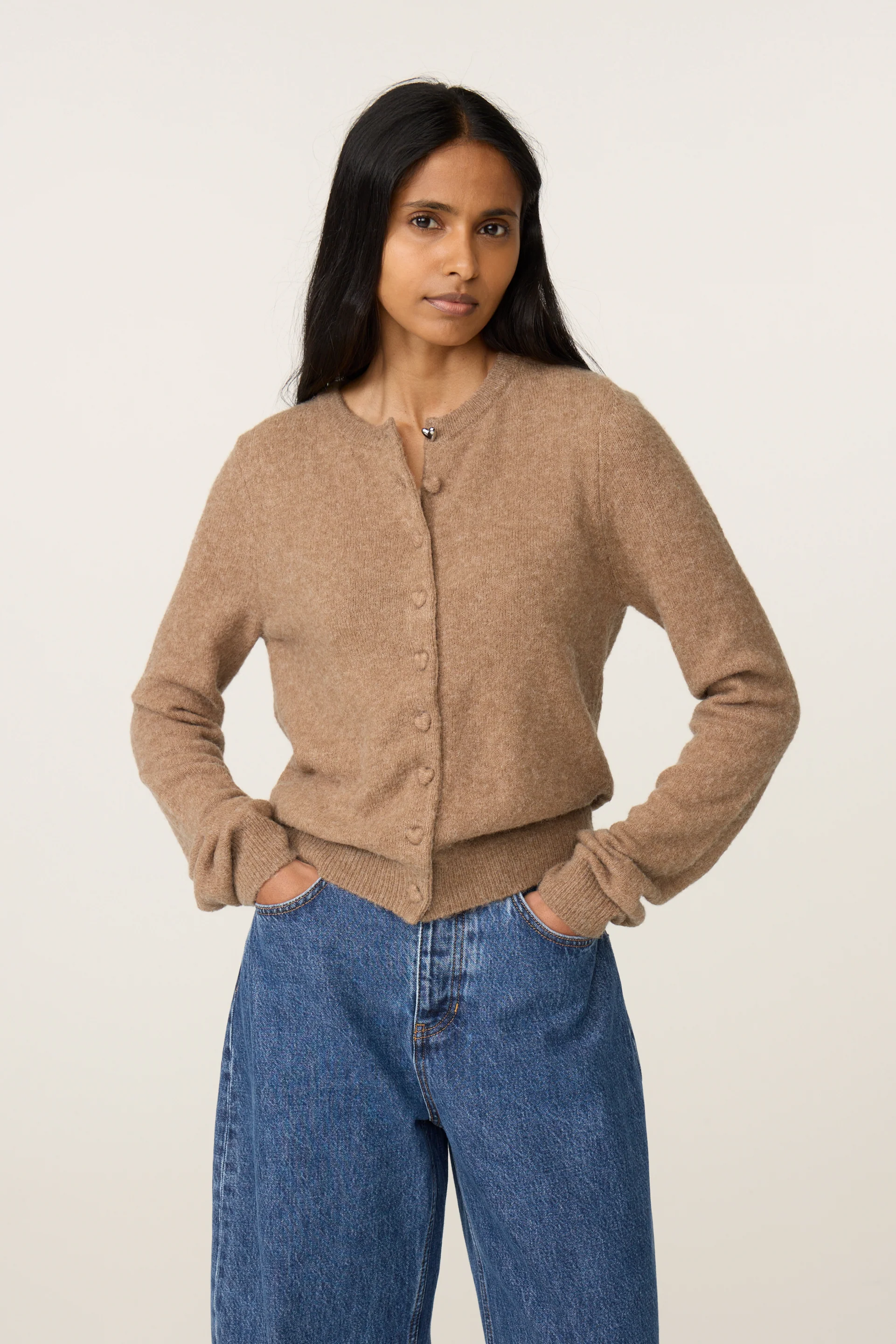 Lidia Button Cardigan | Camel Club Melange