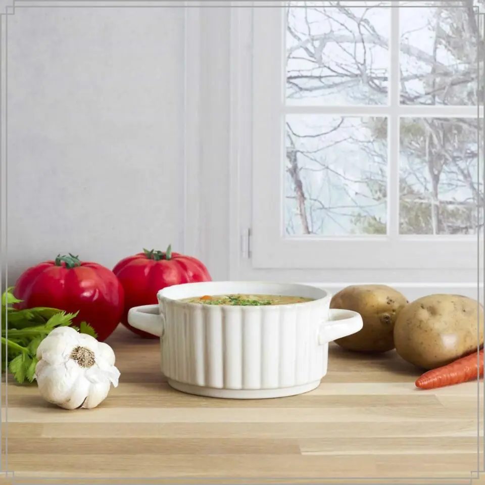 OTIX Soepkommen met Oor Set van 6 Stuks Soeptassen Wit Keramiek SOLIS