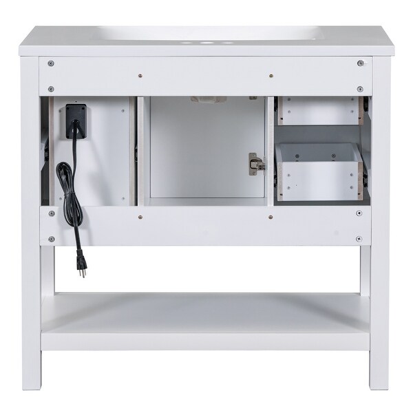 Modern White 36" Bathroom Vanity Cabinet with USB Charging Port,3 Drawers