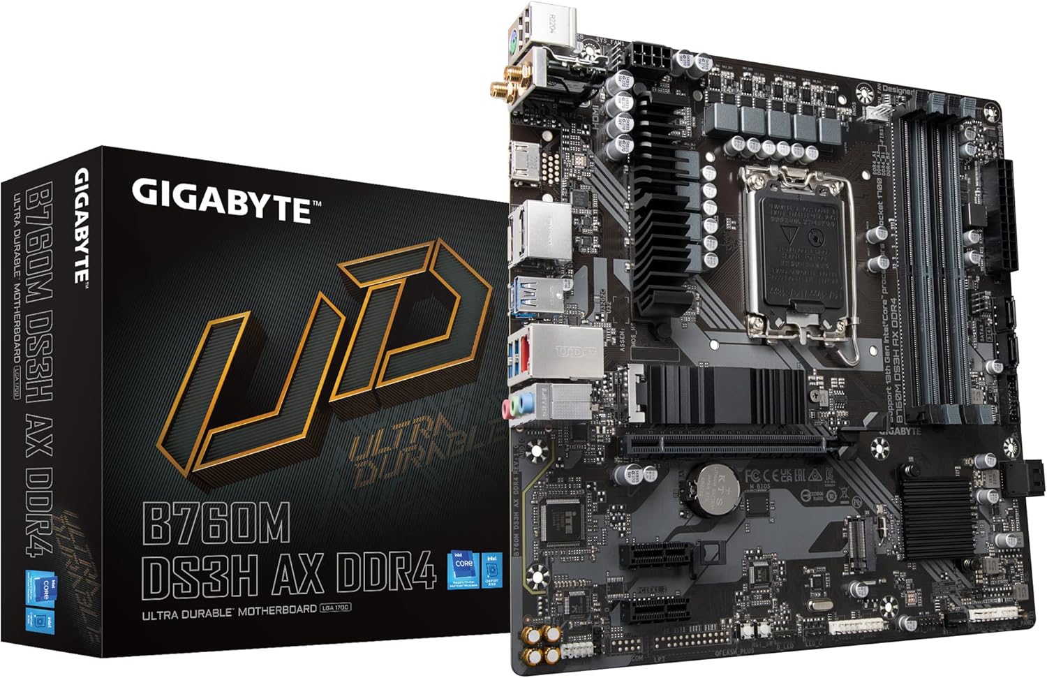 GIGABYTE B760M DS3H AX DDR4 Intel LGA 1700 mATX Motherboard, Support Intel Core 14th/13th/12th Gen, DDR4, 6+2+1 Power Phase, 2X M.2, PCIe 4.0, USB-C, WIFI6E, 2.5GbE LAN, Q-Flash Plus, PCIe EZ-Latch