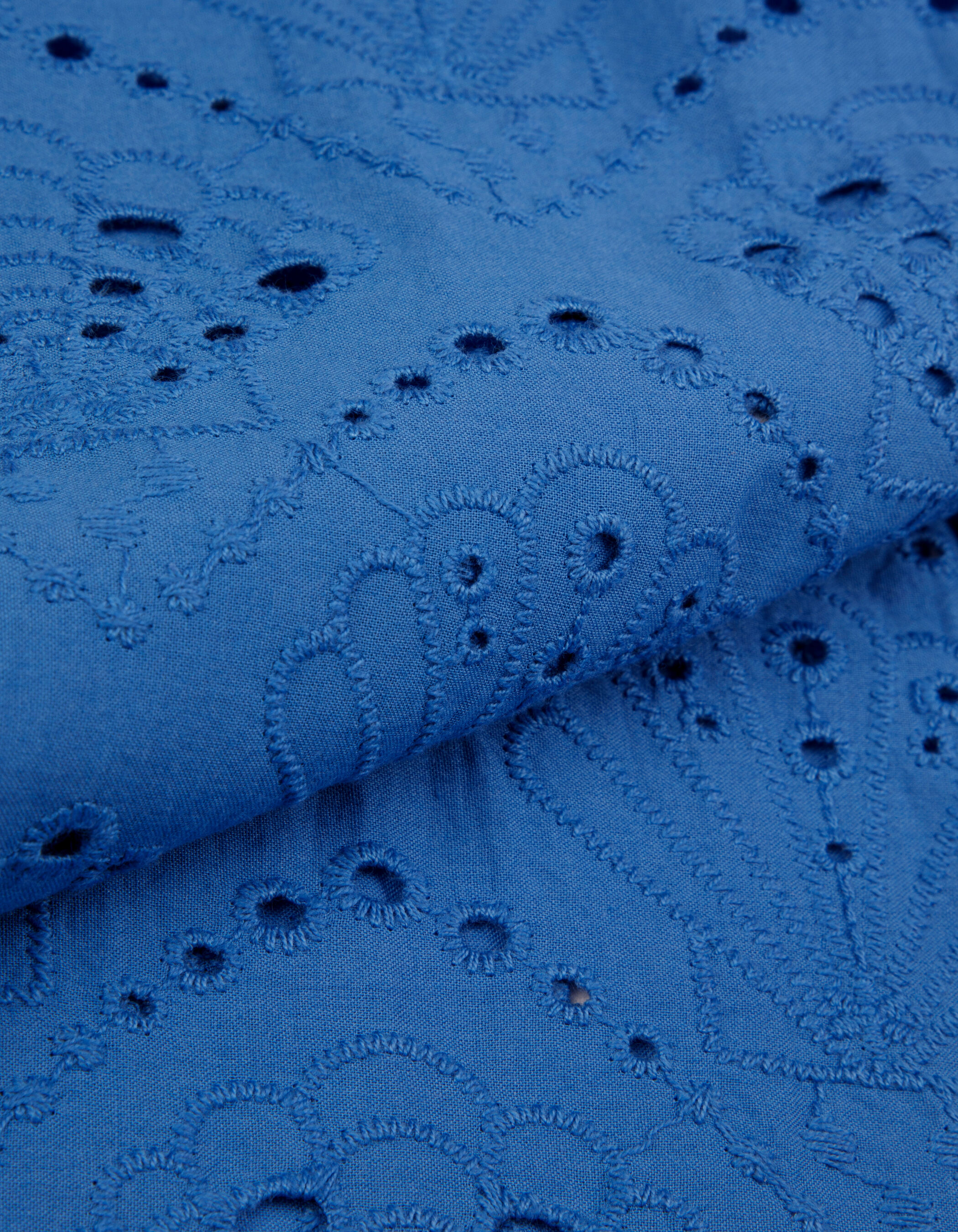 Pantalon large bleu broderie anglaise Femme