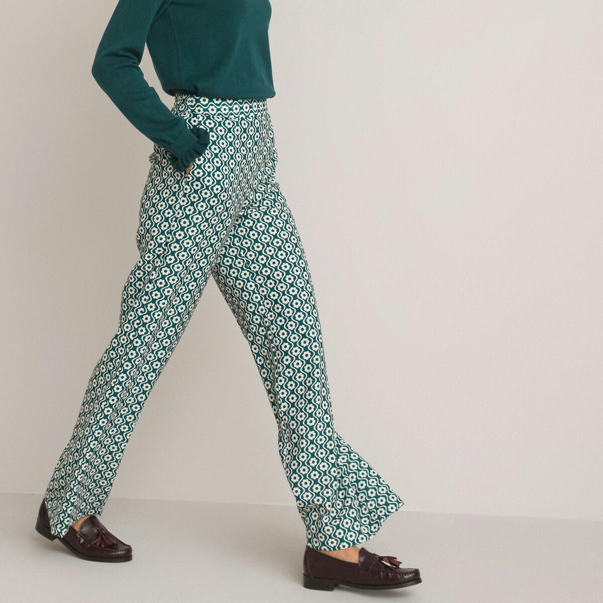 Pantalon large taille haute imprimé floral