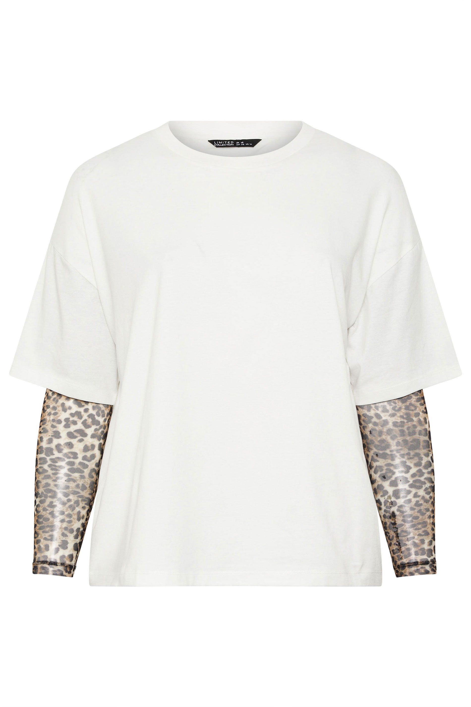 Yours Leopard Mesh Sleeve T-Shirt