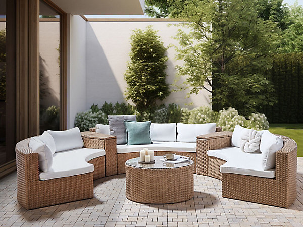 Ensemble de salon de jardin avec table 9 places SEVERO Polyrotin Beige sable