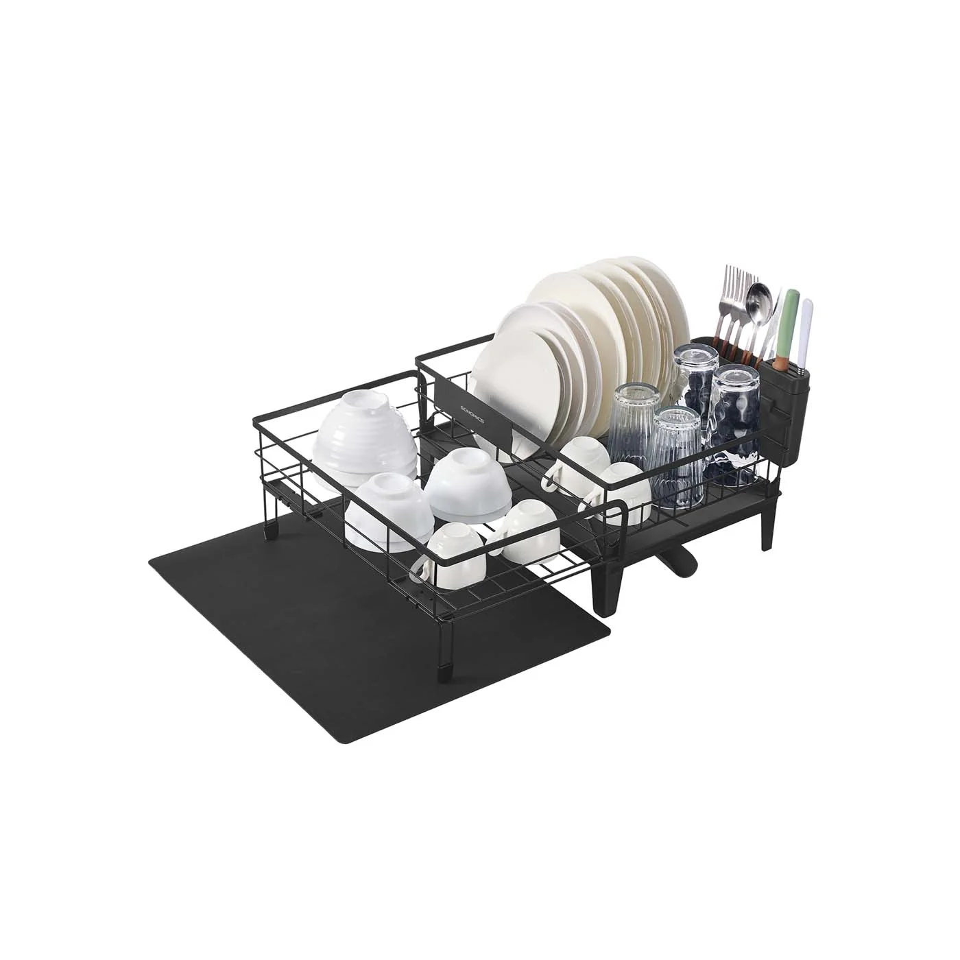 Égouttoir à vaisselle en acier avec support extensible et tapis silicone